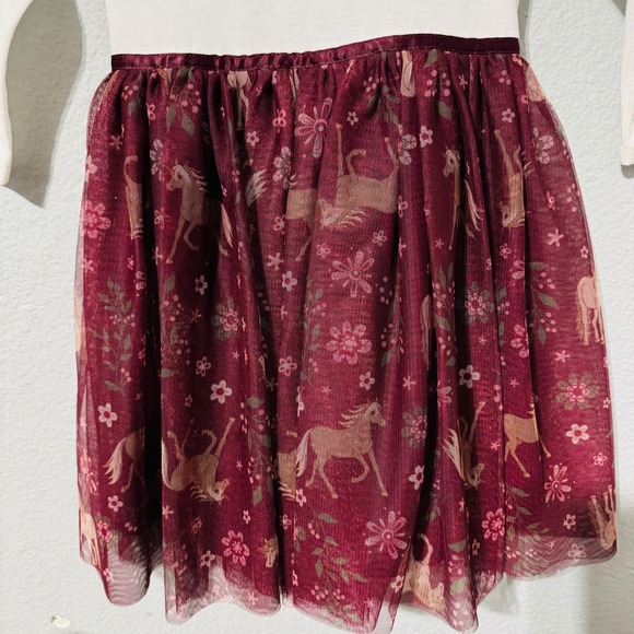 Lilt Kids Girls White Long Sleeve Horse Floral Burgundy Tulle Tutu Dress Size 5 - Picture 3 of 12